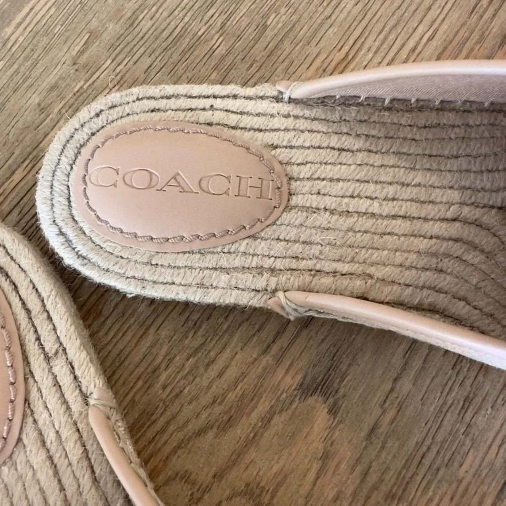 Coach Signature Espadrille Mules Slides Women's 9 Tan Beige Jacquard Tassel Bow